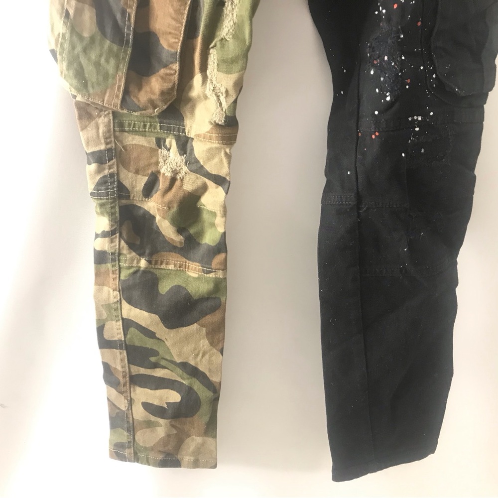 FWRD Denim Women's Black and Camo Army Fatigue Jeans Size 34 Cargo Pants Pocket - Picture 3 of 7